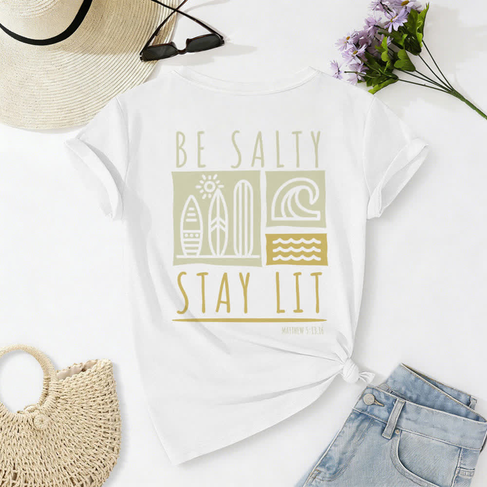 Christianartworkshop Women's Be Salty Stay Lit Printed Casual V-neck T-shirt - image 11