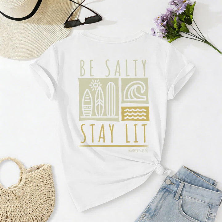 Christianartworkshop Women's Be Salty Stay Lit Printed Casual V-neck T-shirt - image 11