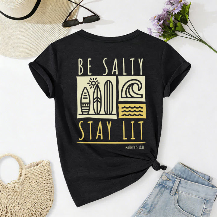 Christianartworkshop Women's Be Salty Stay Lit Printed Casual V-neck T-shirt - image 6