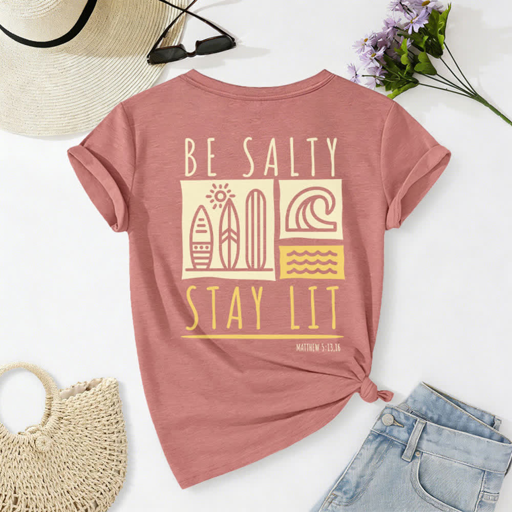 Christianartworkshop Women's Be Salty Stay Lit Printed Casual V-neck T-shirt - image 1