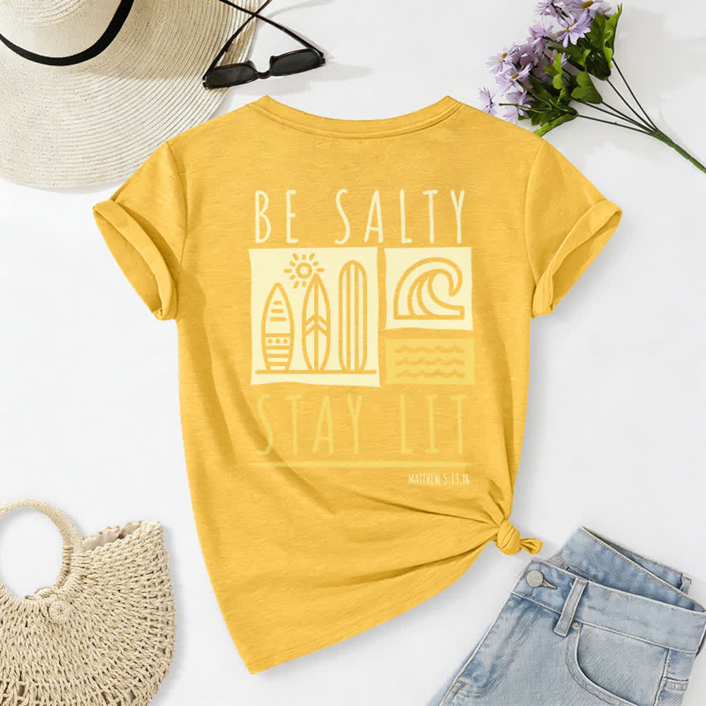 Christianartworkshop Women's Be Salty Stay Lit Printed Casual V-neck T-shirt - image 26