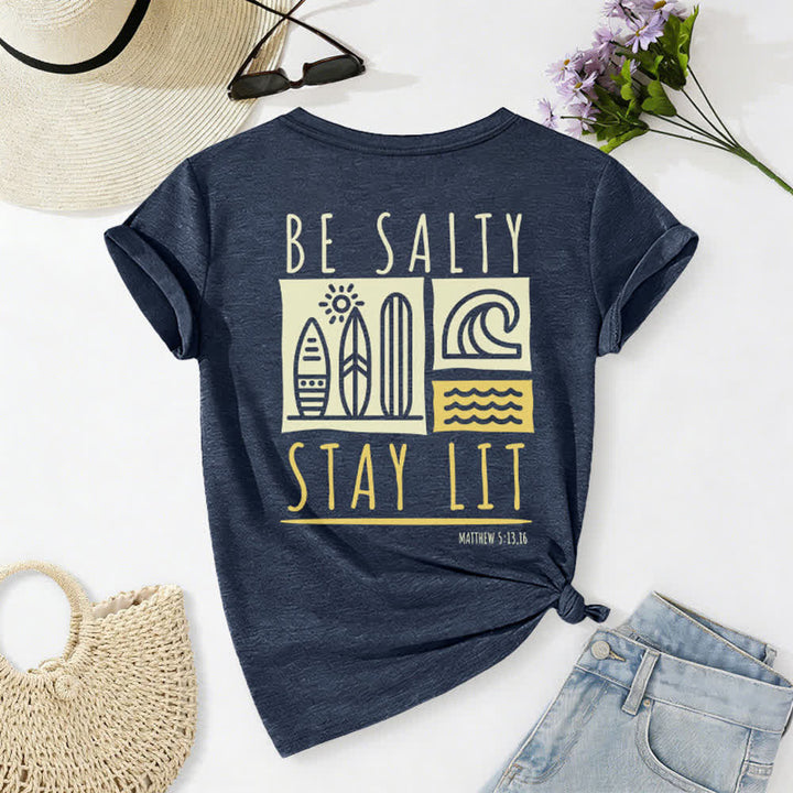 Christianartworkshop Women's Be Salty Stay Lit Printed Casual V-neck T-shirt - image 46