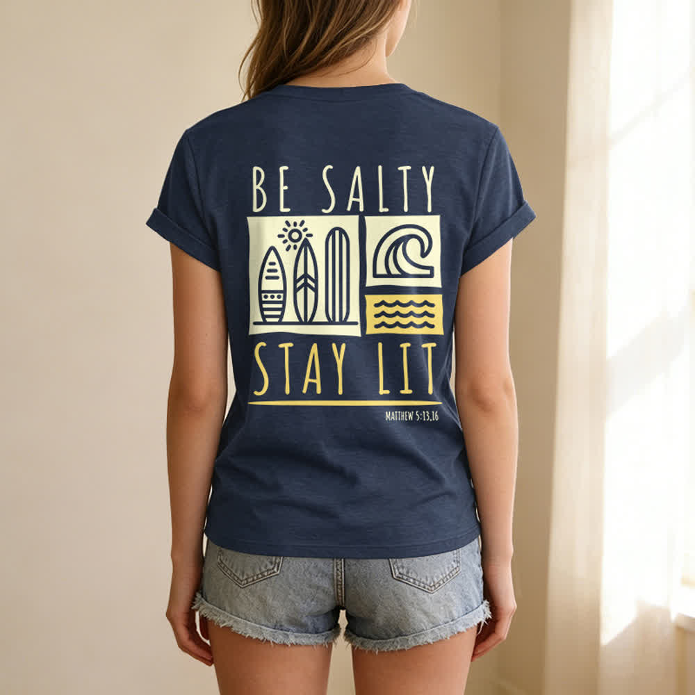 Christianartworkshop Women's Be Salty Stay Lit Printed Casual V-neck T-shirt - image 48