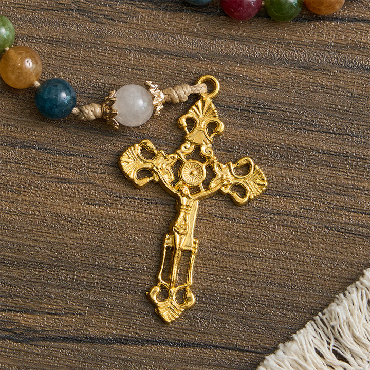 Christianartworkshop Colorful Tourmaline Beads Rosary with Square Divine Mercy and Golden Crucifix - image 6
