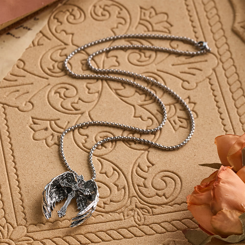 Guardian Angel Wings Cross Pendant Necklace - Spiritual Protection