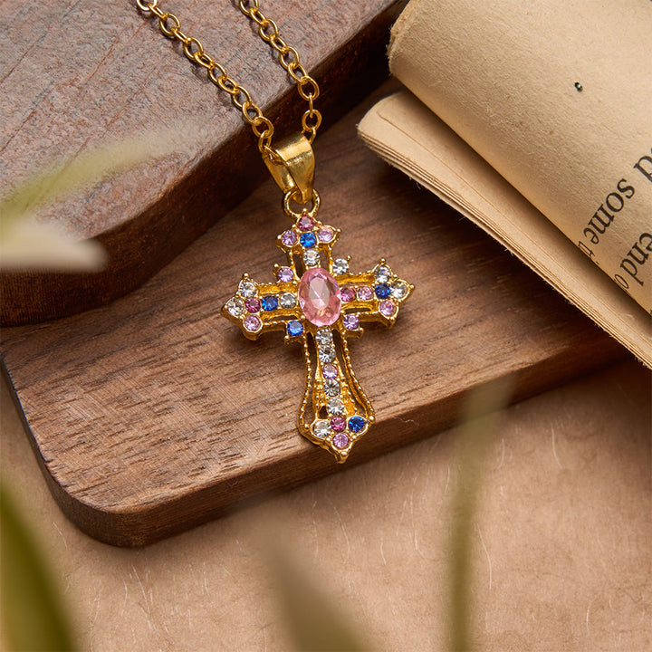 FREE Today: Ornate Multi-Color Zircon Cross Pendant Necklace: A Symbol of Vibrant Faith and Divine Light - Multicolor - image 2