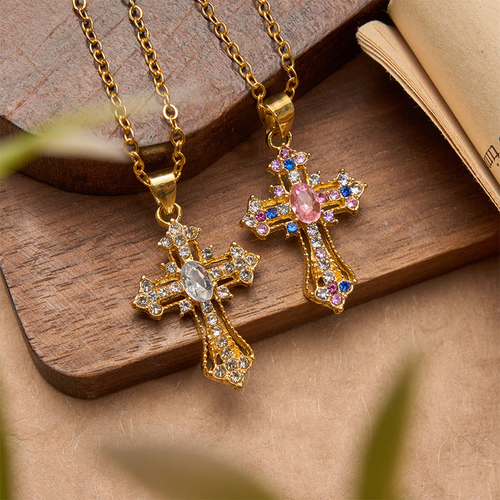 FREE Today: Ornate Multi-Color Zircon Cross Pendant Necklace: A Symbol of Vibrant Faith and Divine Light - image 0