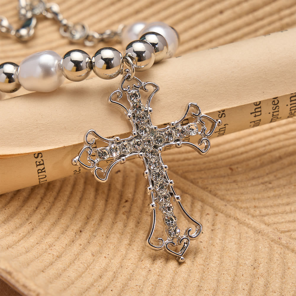 Christianartworkshop Baroque Pearl & Zircon Gothic Cross Necklace: A Symbol of Faith and Romantic Devotion - image 7
