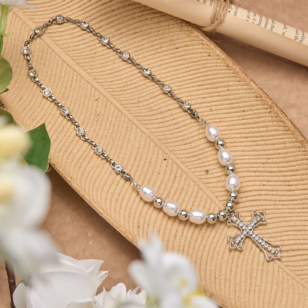 Christianartworkshop Baroque Pearl & Zircon Gothic Cross Necklace: A Symbol of Faith and Romantic Devotion - image 4