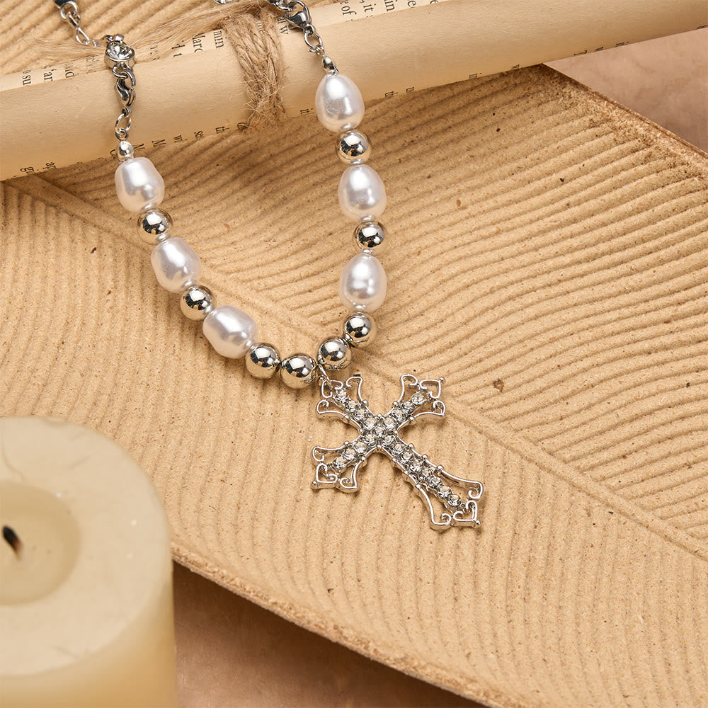 FREE Today: Baroque Pearl & Zircon Gothic Cross Necklace: A Symbol of Faith and Romantic Devotion - image 3
