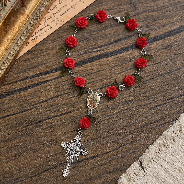 FREE Today: Sacred Red Rose Pocket Rosary with Our Lady's Floral Devotion - Our Lady & Crucifix - image 0