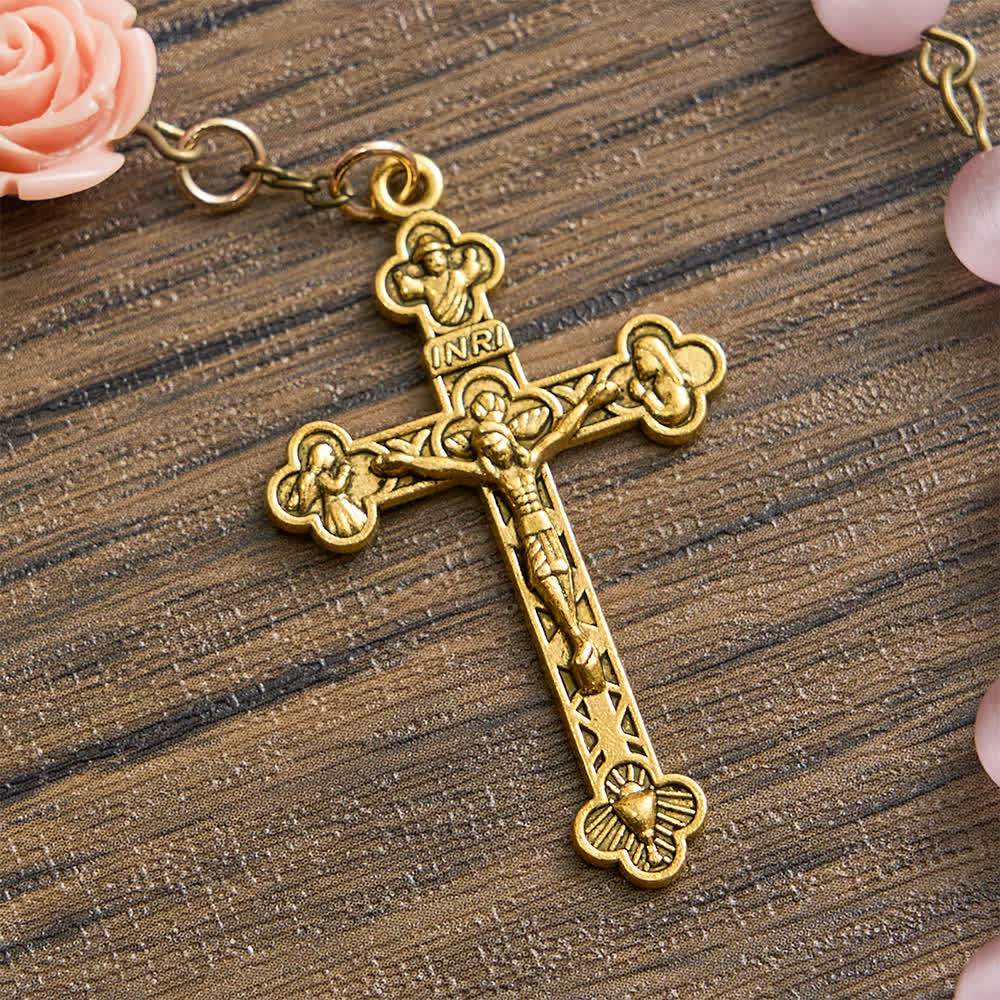 Christianartworkshop Luminous Pink Cat's Eye Rosary with Roses for Marian Devotion - image 7