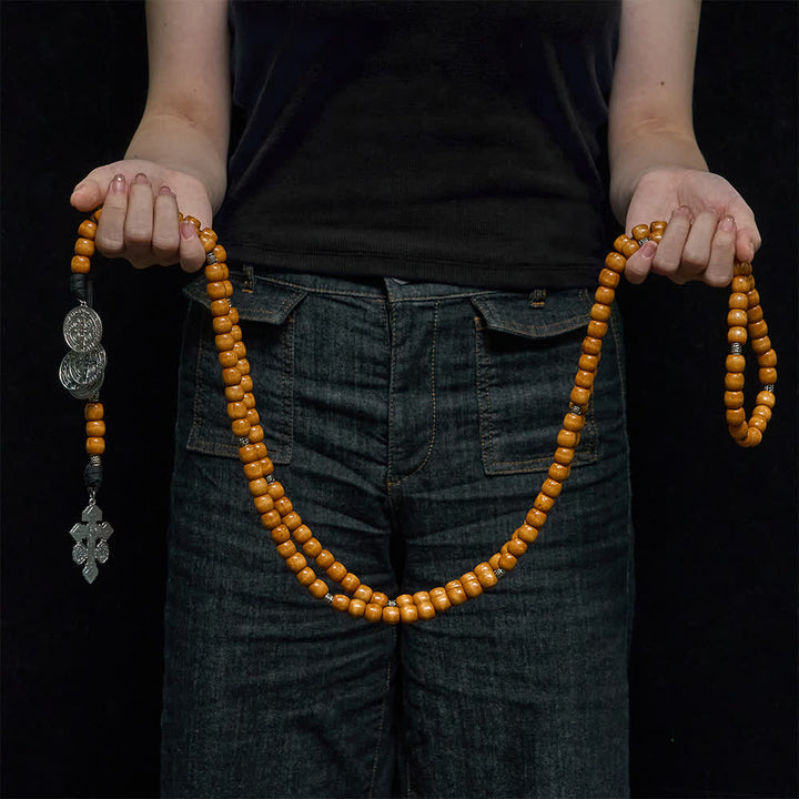 Christianartworkshop Traditional Rustic Wood 5/15/20 Decade Prayer Rosary with St. Benedict Medal & Crucifix - image 3