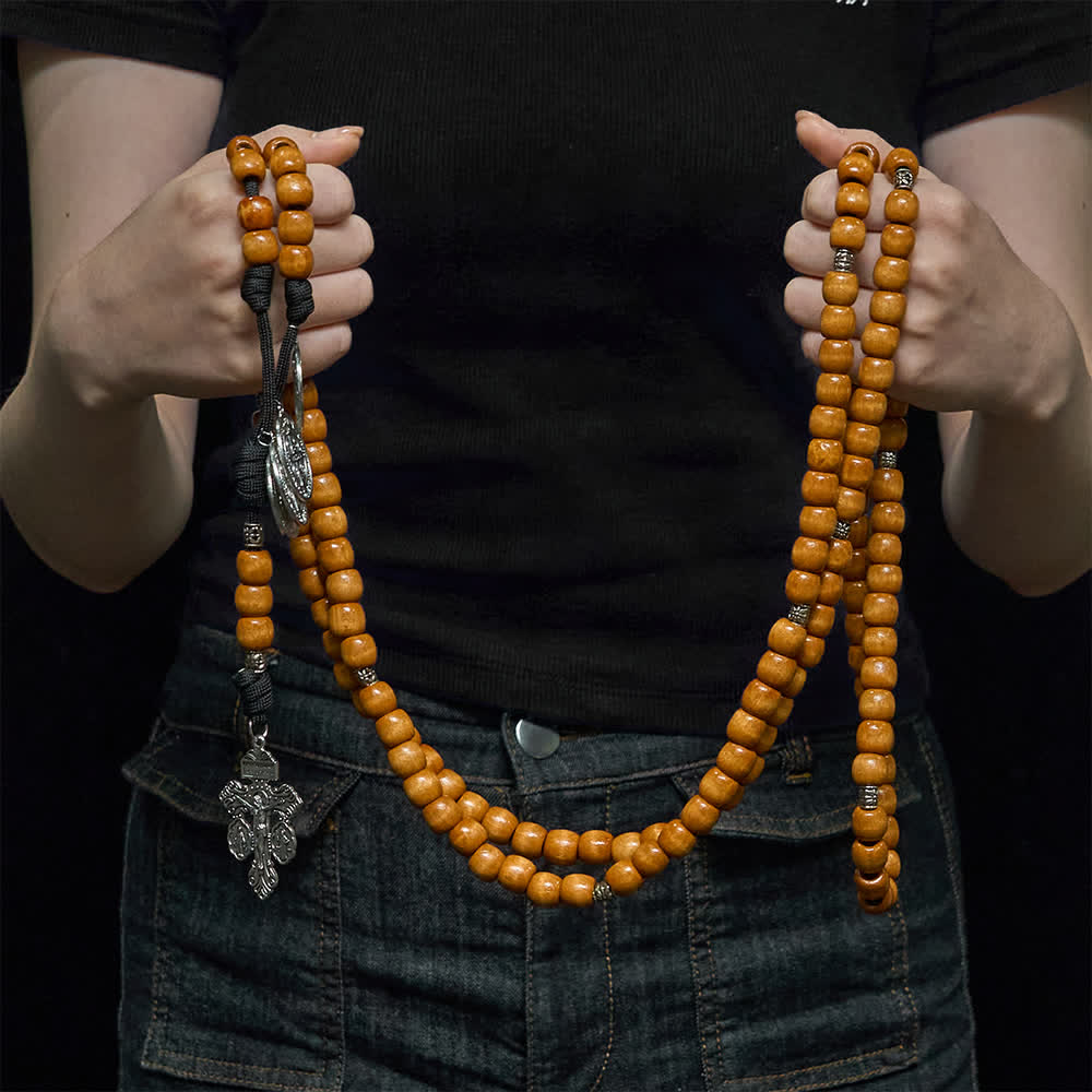 Christianartworkshop Traditional Rustic Wood 5/15/20 Decade Prayer Rosary with St. Benedict Medal & Crucifix - image 1