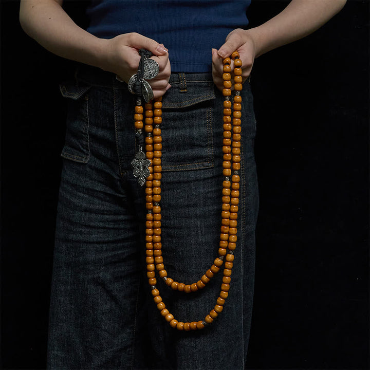 Christianartworkshop Traditional Rustic Wood Fifteen Decade Prayer Rosary with St. Benedict Medal & Crucifix - image 2