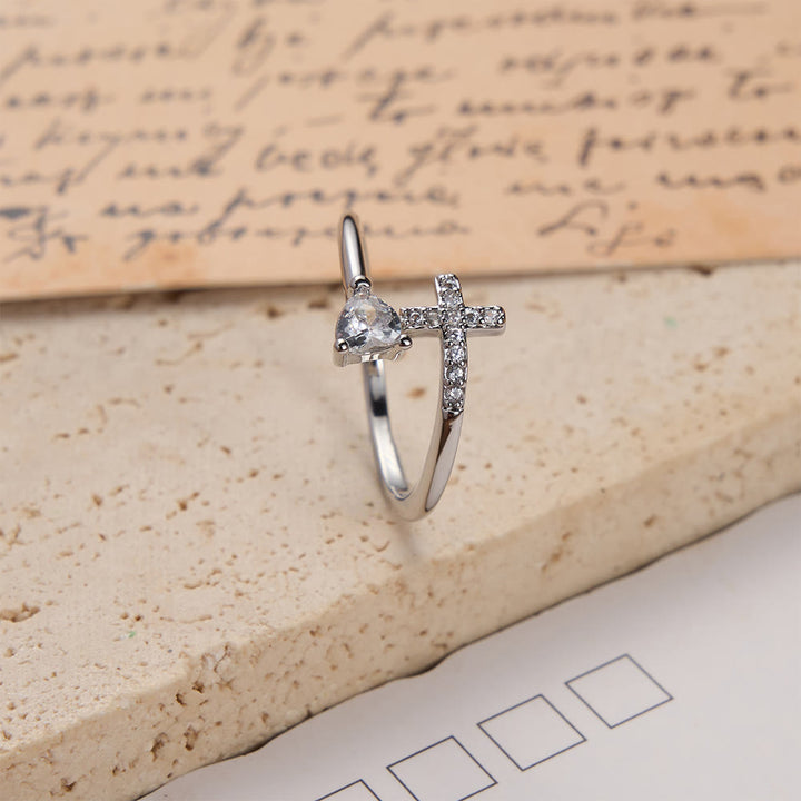 FREE Today: Two-Color Adjustable Ring with Paved Cross & Heart Zircon Accents: A Reminder of Sacred Grace - image 4