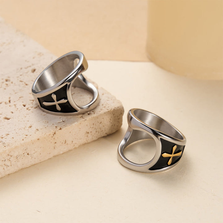 FREE Today: Classic Cross Bottle Opener Ring with Two-Tone Options and Open Band Design: A Timeless Emblem of Devotion - image 0