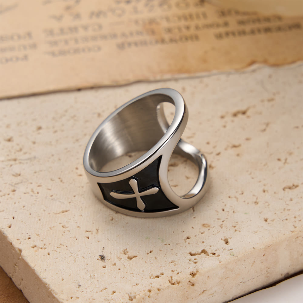 Christianartworkshop Classic Cross Bottle Opener Ring with Two-Tone Options and Open Band Design: A Timeless Emblem of Devotion - Silver - US 8 - image 2