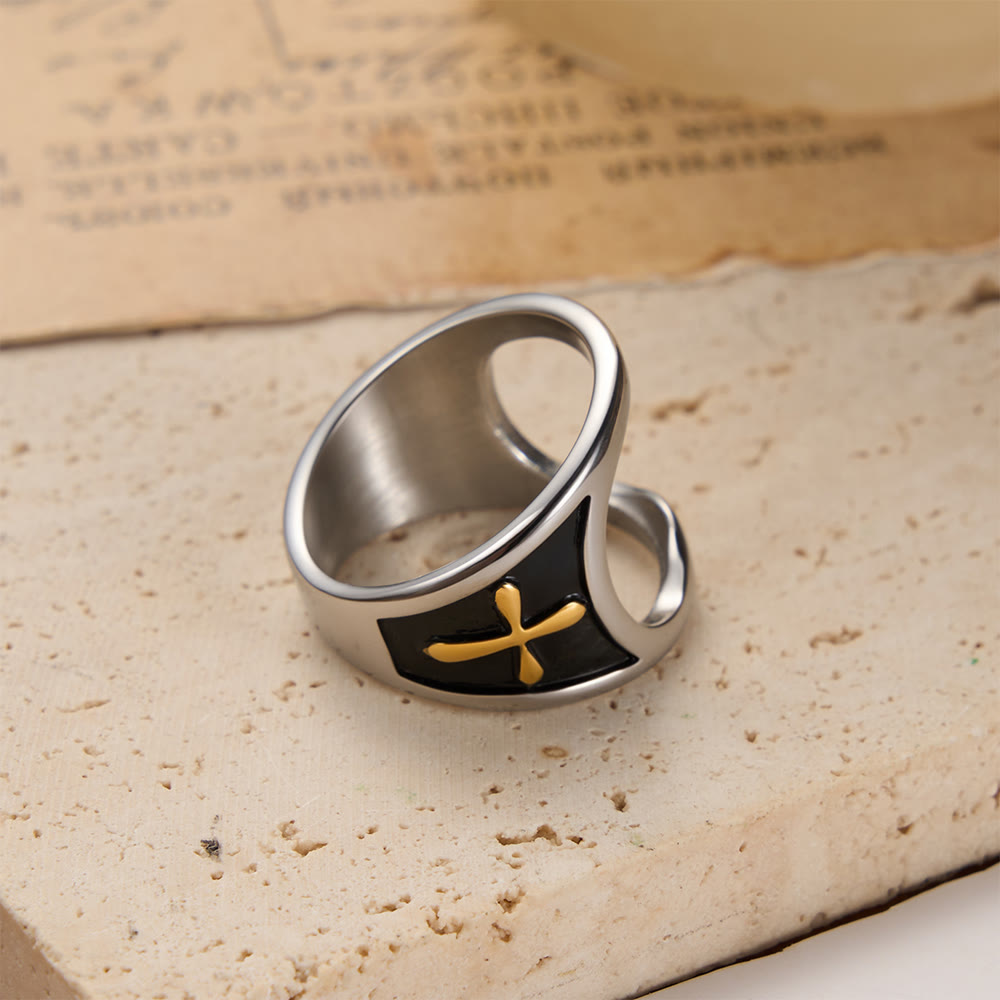 FREE Today: Classic Cross Bottle Opener Ring with Two-Tone Options and Open Band Design: A Timeless Emblem of Devotion - Golden - US 8 - image 4