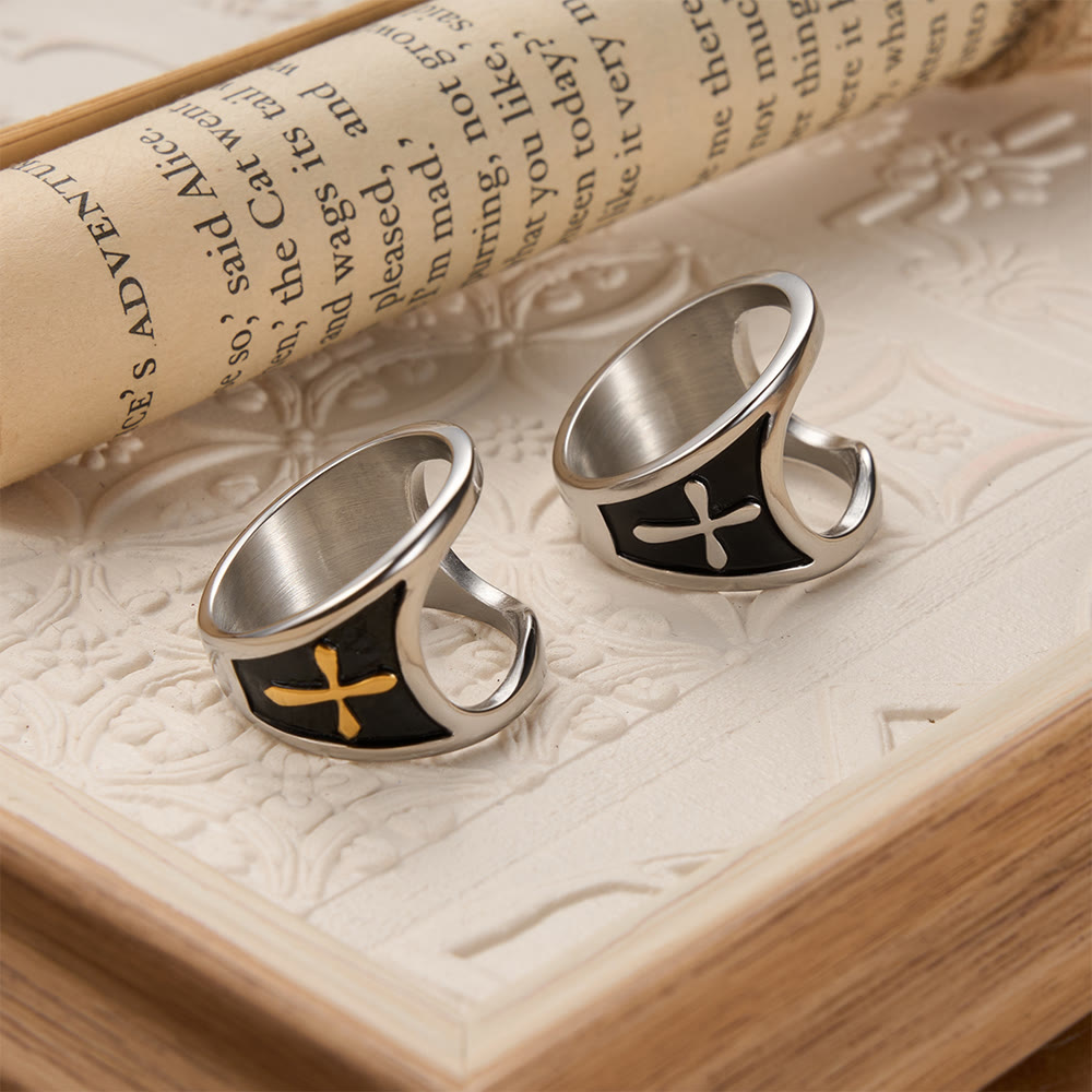 FREE Today: Classic Cross Bottle Opener Ring with Two-Tone Options and Open Band Design: A Timeless Emblem of Devotion - image 1