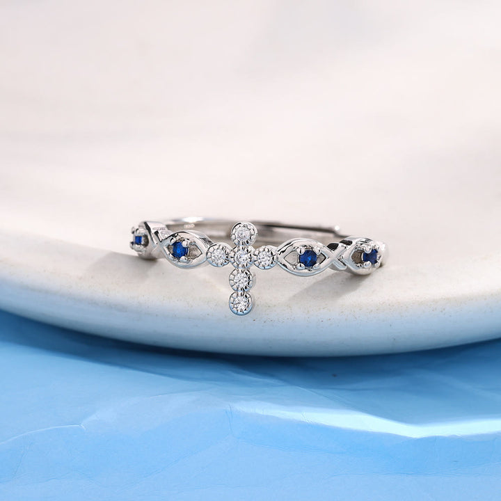 FREE Today: Dainty Cross Ring with Blue Zircon Accents: A Symbol of Faith and Serenity - Cross(Suitable for US Sizes 7-9) - image 0