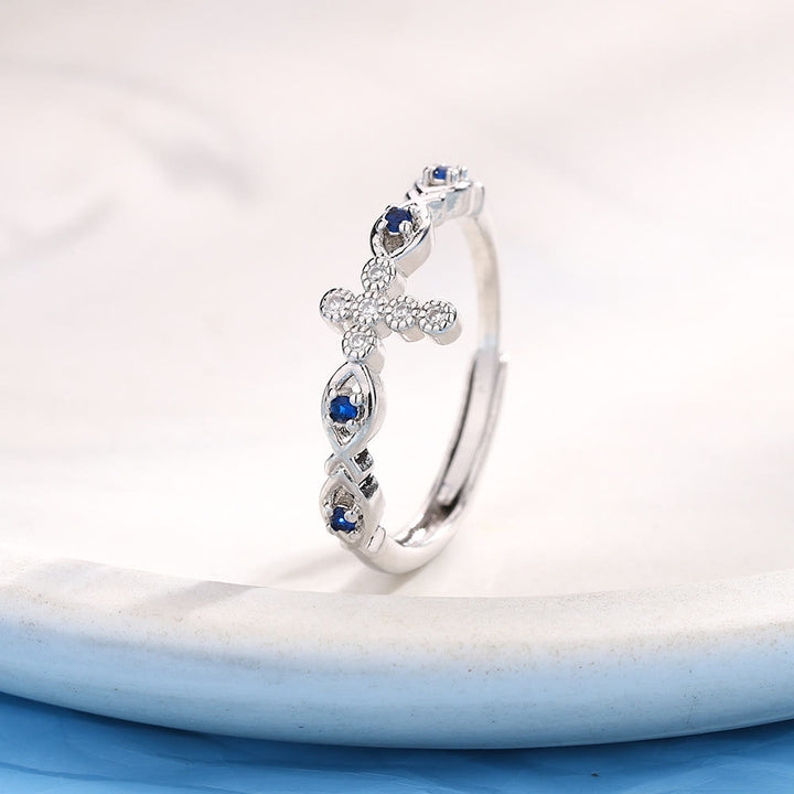 Christianartworkshop Dainty Cross Ring with Blue Zircon Accents: A Symbol of Faith and Serenity - image 3