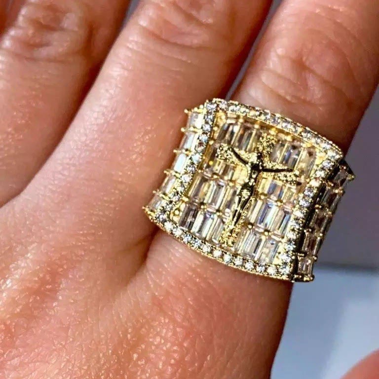 Christianartworkshop Luxury Full Zircon Crucifix Ring with Baguette and Round Cut Stones: A Reminder of Sacred Majesty - image 1