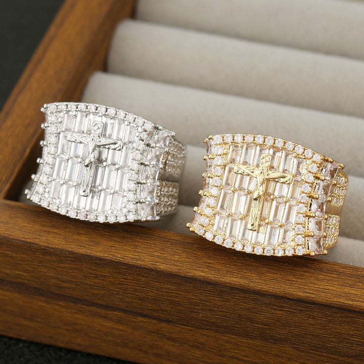 Christianartworkshop Luxury Full Zircon Crucifix Ring with Baguette and Round Cut Stones: A Reminder of Sacred Majesty - image 0
