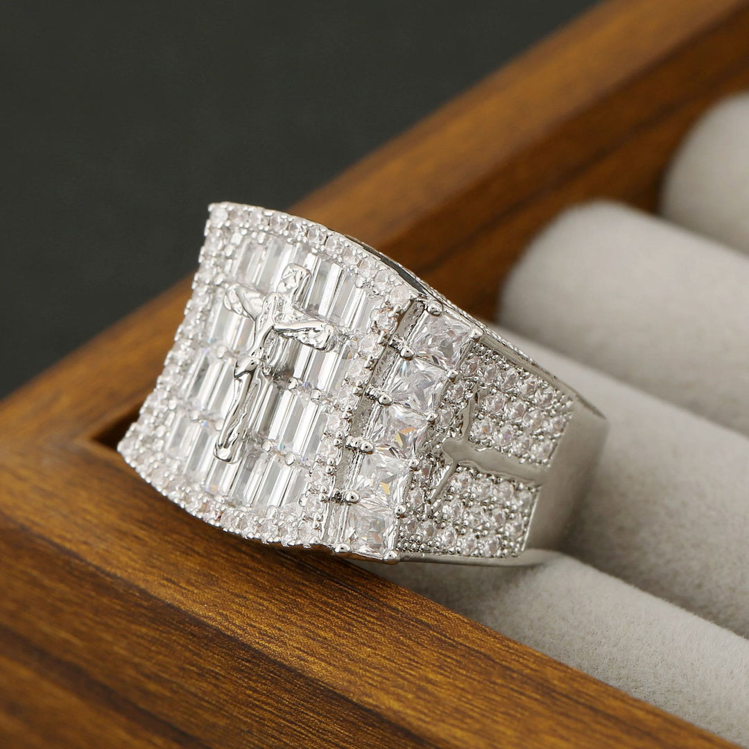 Christianartworkshop Luxury Full Zircon Crucifix Ring with Baguette and Round Cut Stones: A Reminder of Sacred Majesty - Silver - US 10 - image 3