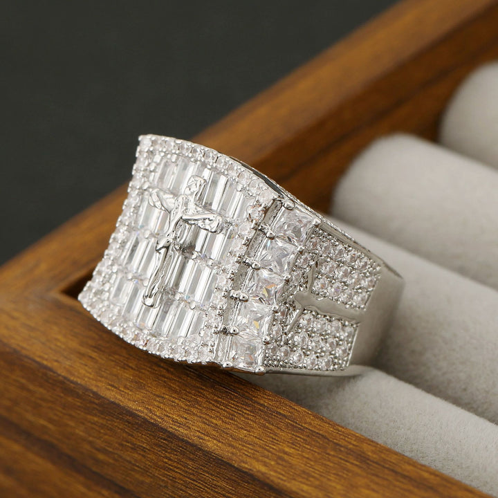 Christianartworkshop Luxury Full Zircon Crucifix Ring with Baguette and Round Cut Stones: A Reminder of Sacred Majesty - Silver - US 10 - image 3