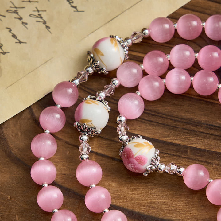Christianartworkshop Elegant Pink Cat's Eye Rosary with Floral Marian Devotion - image 7