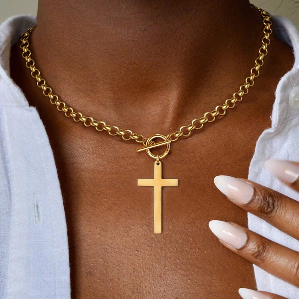 Christianartworkshop Sleek Cross Necklace with Toggle Clasp and Rolo Chain: A Reminder of Divine Grace - image 1