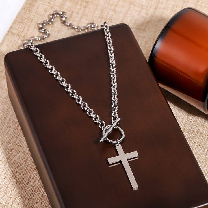 FREE Today: Sleek Cross Necklace with Toggle Clasp and Rolo Chain: A Reminder of Divine Grace - Silver - image 5