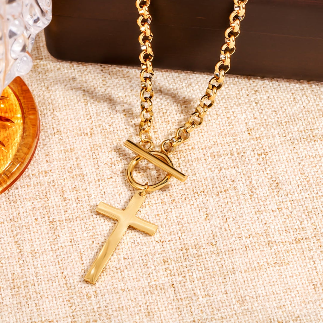 Christianartworkshop Sleek Cross Necklace with Toggle Clasp and Rolo Chain: A Reminder of Divine Grace - image 3