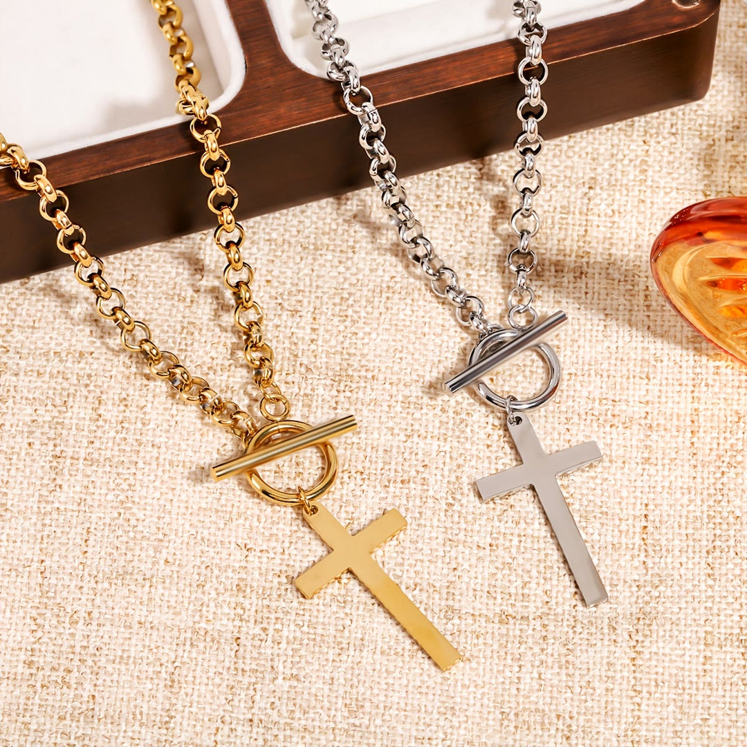 FREE Today: Sleek Cross Necklace with Toggle Clasp and Rolo Chain: A Reminder of Divine Grace - image 0