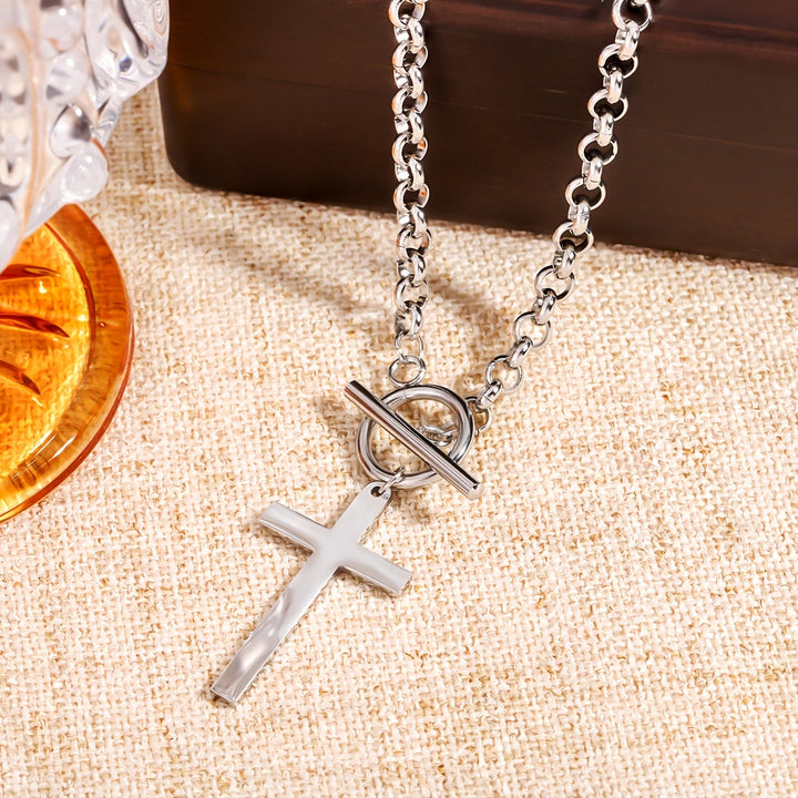 Christianartworkshop Sleek Cross Necklace with Toggle Clasp and Rolo Chain: A Reminder of Divine Grace - image 7