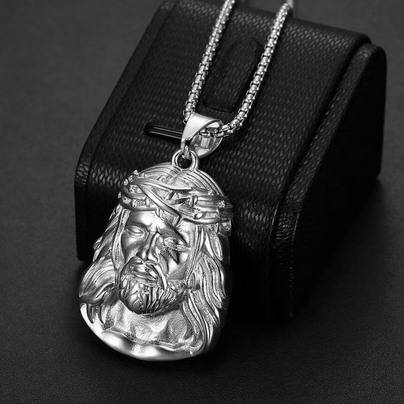 FREE Today: Jesus Head Pendant Necklace with Crown of Thorns and Zircon Accents: A Symbol of Sacrifice and Grace - Silver Glossy Thorn - image 3
