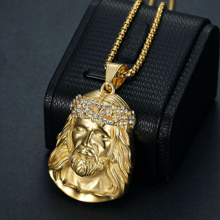 FREE Today: Jesus Head Pendant Necklace with Crown of Thorns and Zircon Accents: A Symbol of Sacrifice and Grace - Golden Zircon Thorn - image 0