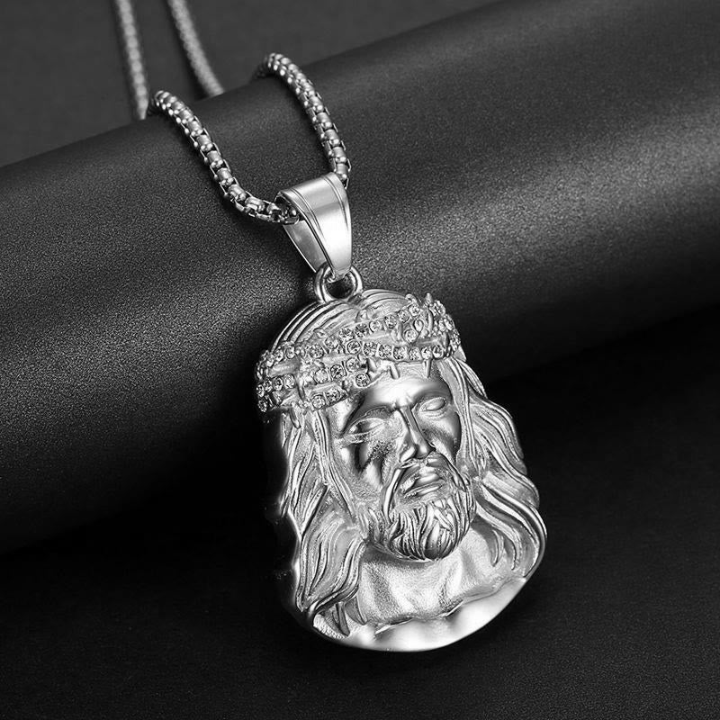 FREE Today: Jesus Head Pendant Necklace with Crown of Thorns and Zircon Accents: A Symbol of Sacrifice and Grace - Silver Zircon Thorn - image 2