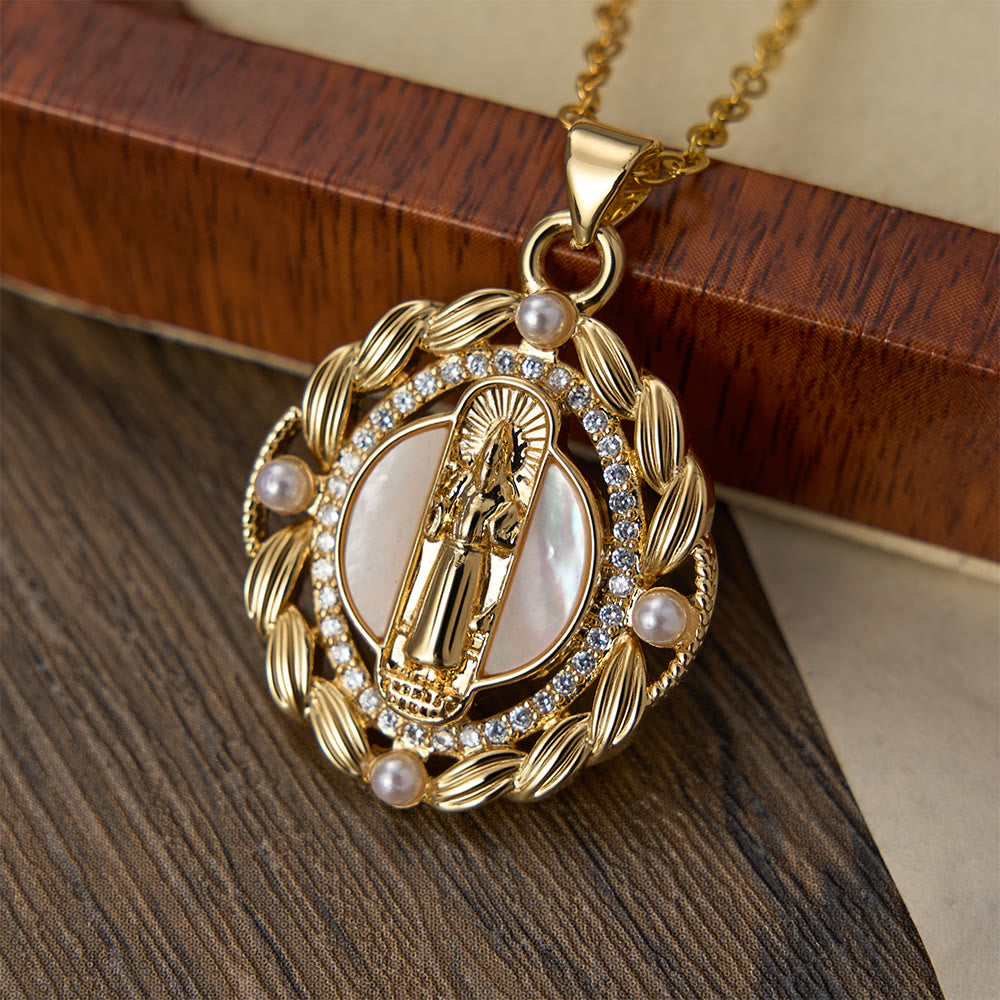 FREE Today: Vintage Our Lady & Cross Pendant Necklace with Mother of Pearl & White Beads: A Symbol of Marian Grace - Our Lady C - image 12