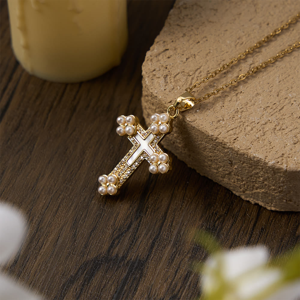 FREE Today: Vintage Our Lady & Cross Pendant Necklace with Mother of Pearl & White Beads: A Symbol of Marian Grace - image 15