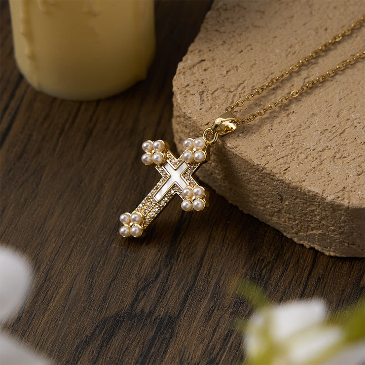FREE Today: Vintage Our Lady & Cross Pendant Necklace with Mother of Pearl & White Beads: A Symbol of Marian Grace - image 15