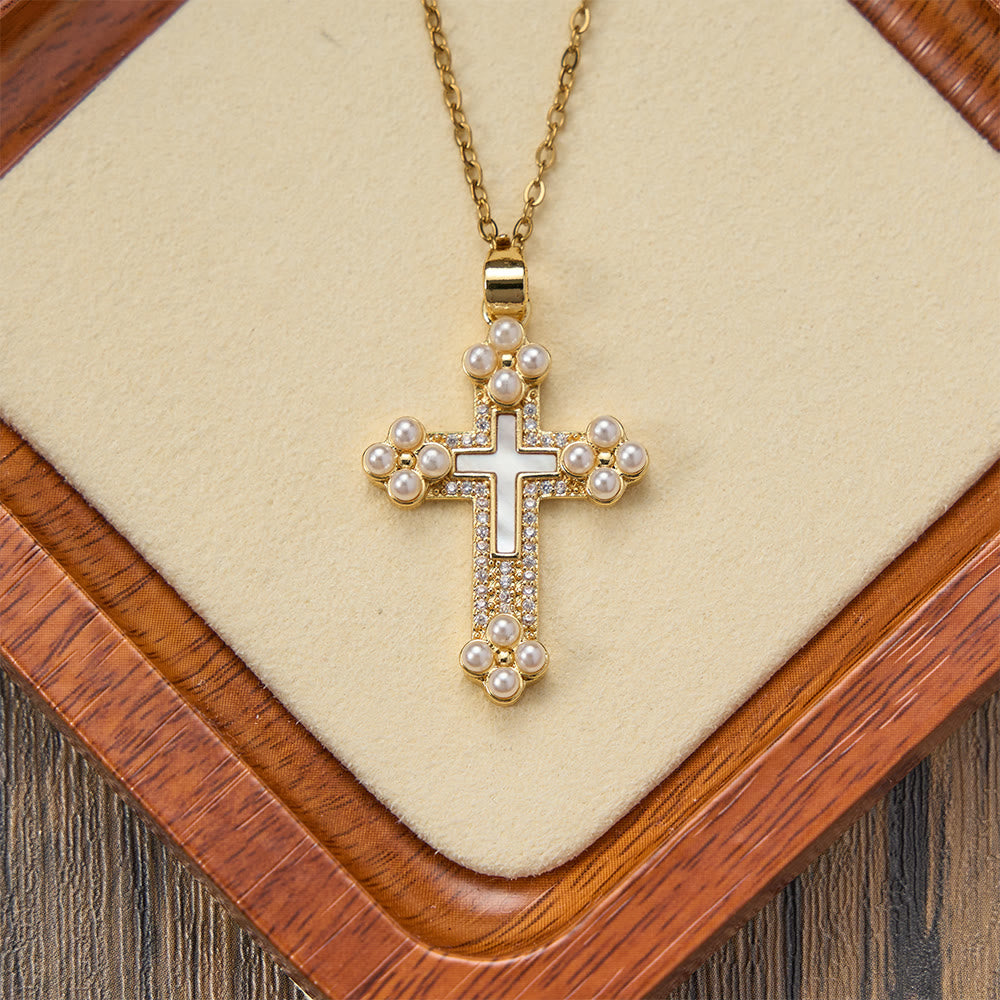 FREE Today: Vintage Our Lady & Cross Pendant Necklace with Mother of Pearl & White Beads: A Symbol of Marian Grace - image 16