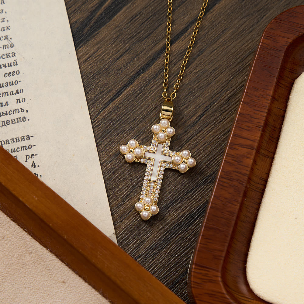 FREE Today: Vintage Our Lady & Cross Pendant Necklace with Mother of Pearl & White Beads: A Symbol of Marian Grace - image 17