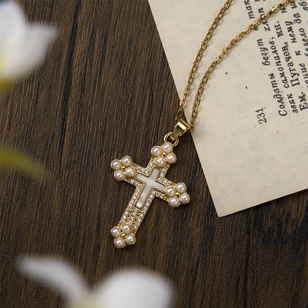 FREE Today: Vintage Our Lady & Cross Pendant Necklace with Mother of Pearl & White Beads: A Symbol of Marian Grace - image 19