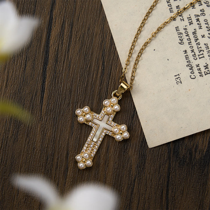 FREE Today: Vintage Our Lady & Cross Pendant Necklace with Mother of Pearl & White Beads: A Symbol of Marian Grace - image 19