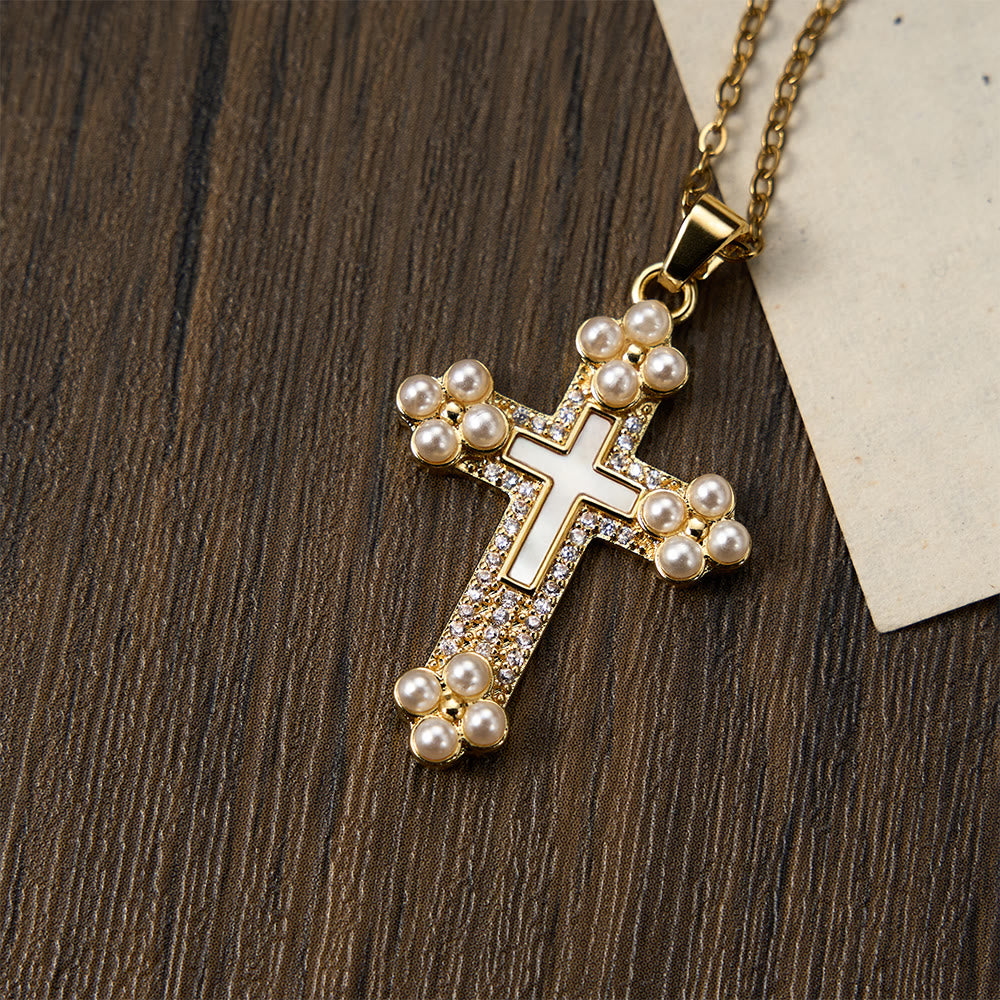 FREE Today: Vintage Our Lady & Cross Pendant Necklace with Mother of Pearl & White Beads: A Symbol of Marian Grace - Cross - image 18