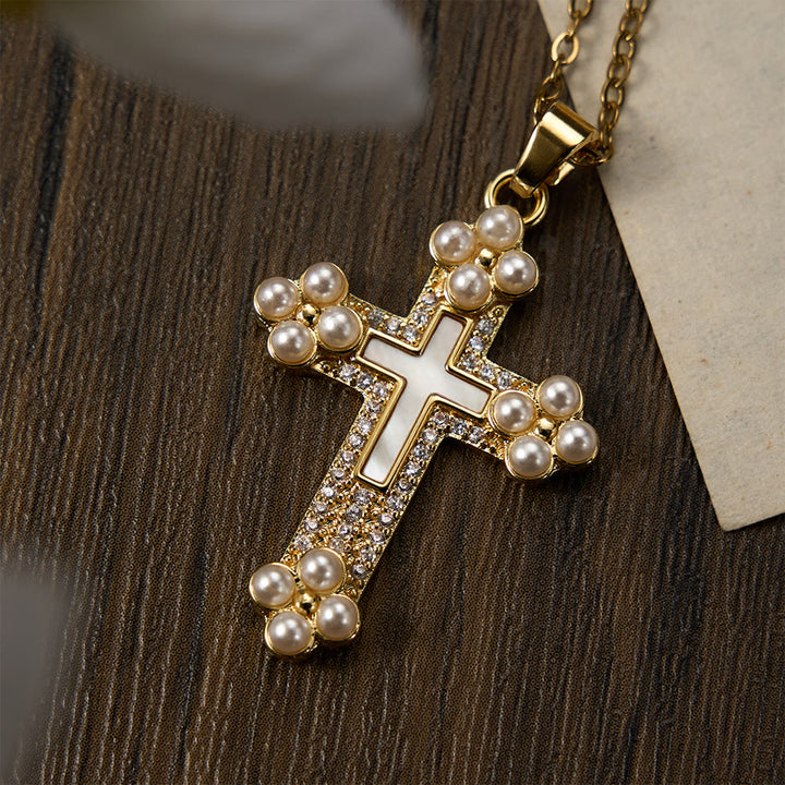 FREE Today: Vintage Our Lady & Cross Pendant Necklace with Mother of Pearl & White Beads: A Symbol of Marian Grace - image 20