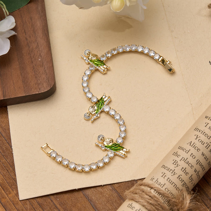 Christianartworkshop Sparkling Zircon Tennis Bracelet with St. Jude, St. Benedict, and Our Lady Motifs: A Reminder of Heavenly Grace - St.Jude - Green Robe - image 9