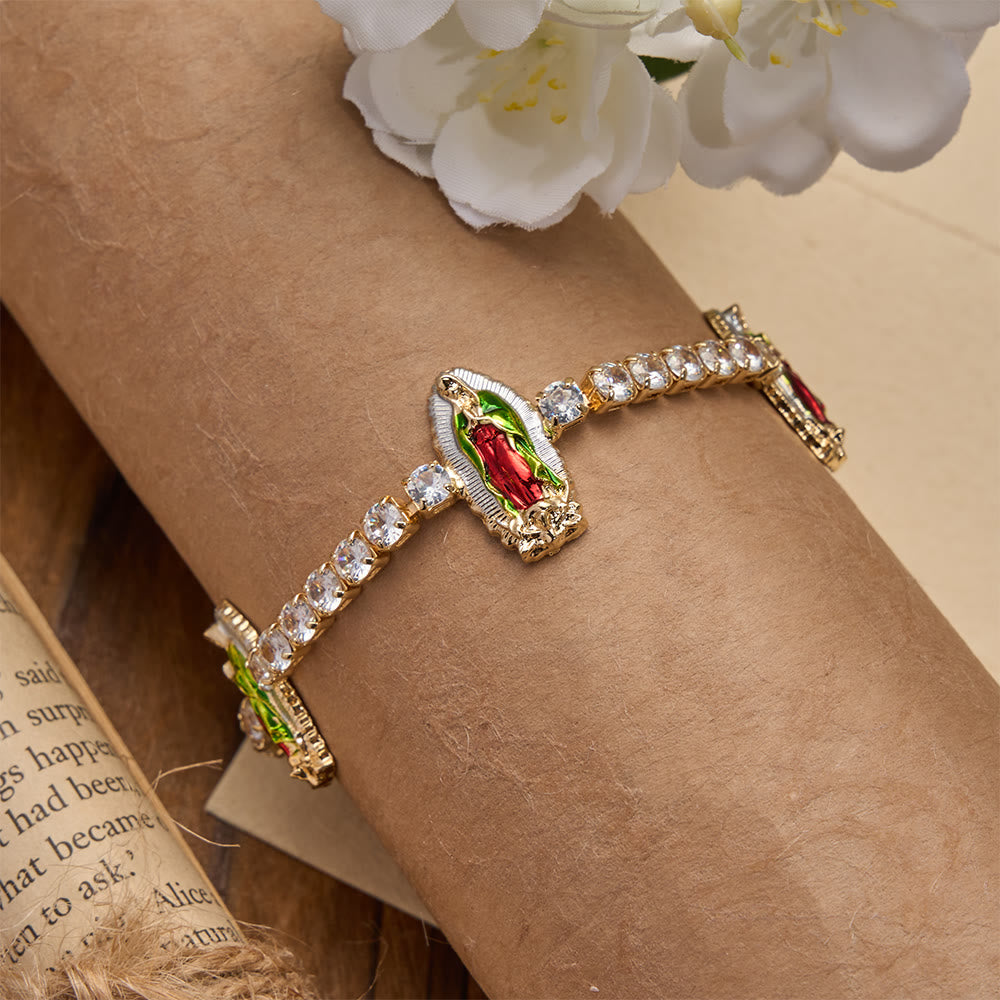 Christianartworkshop Sparkling Zircon Tennis Bracelet with St. Jude, St. Benedict, and Our Lady Motifs: A Reminder of Heavenly Grace - image 8